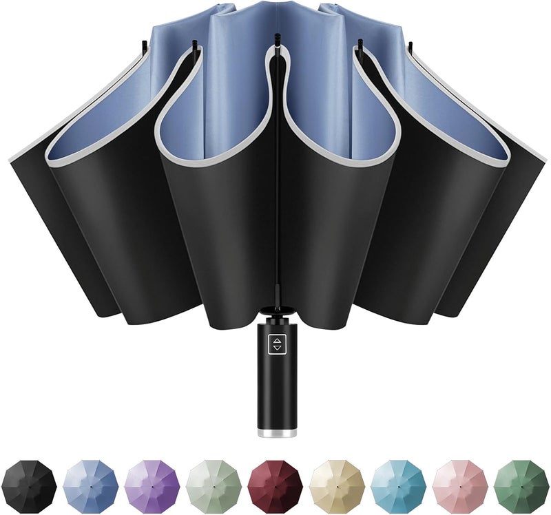 Yoobure Inverted Windproof Travel Umbrella - Automatic Umbrellas for Rain, Compact Folding with Reflective Stripe, Portable Large for Backpack, Lightweight with Sun UV Protection - Image 1
